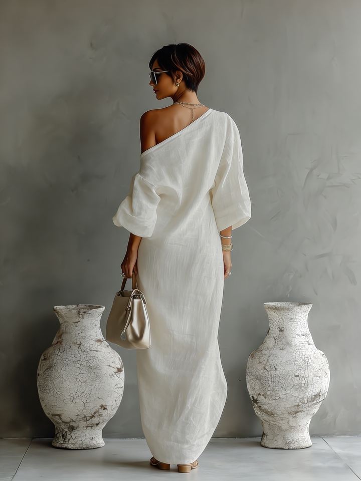 Women's Ivory White Cotton-Linen Blend