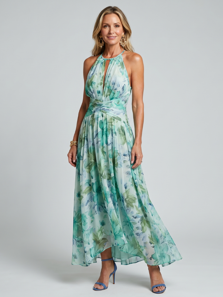 Portia | Soft Floral Pattern Midi Dress