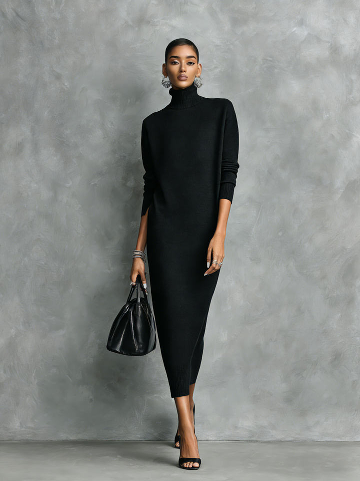 Women's Elegant Black Knitted Turtleneck