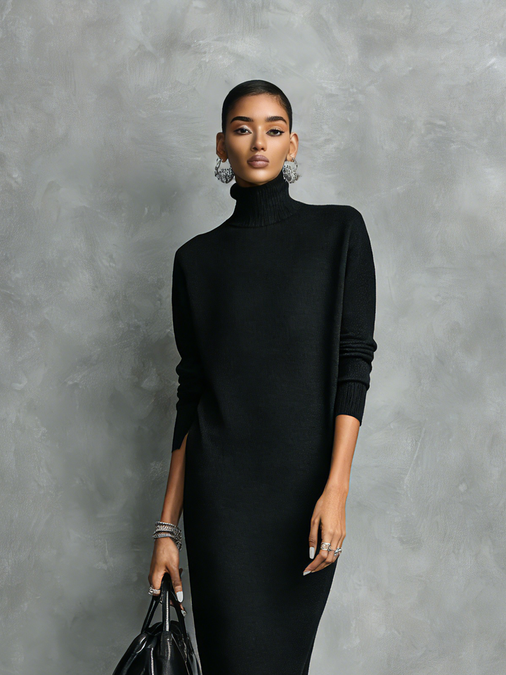 Women's Elegant Black Knitted Turtleneck