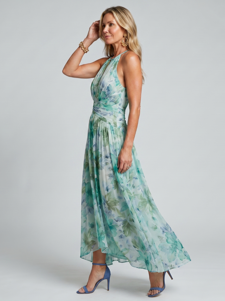 Portia | Soft Floral Pattern Midi Dress
