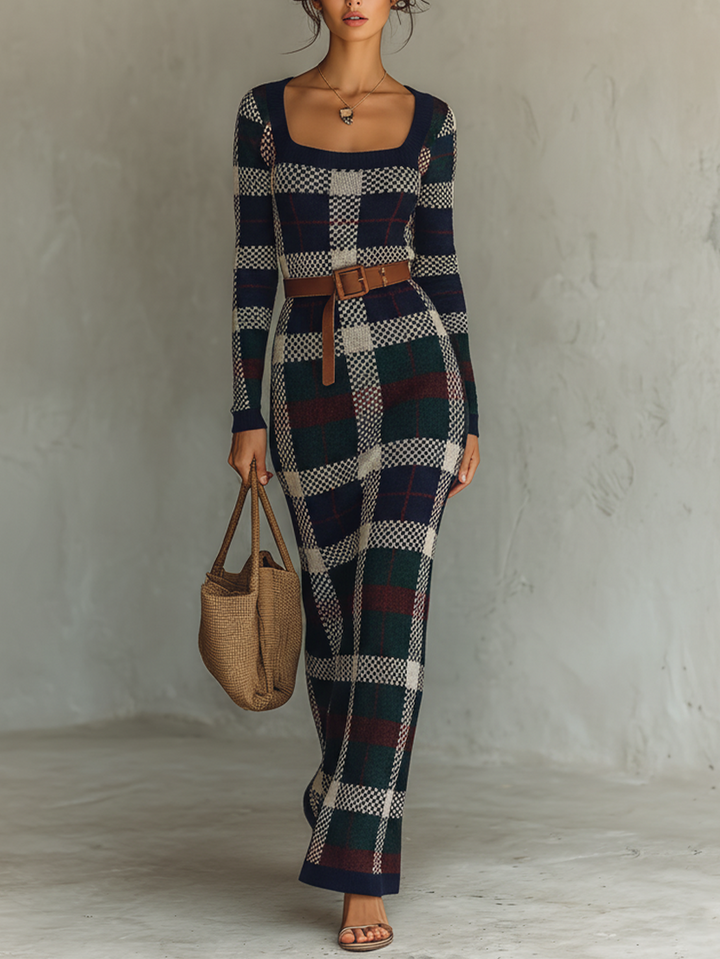 Women's Minimalist Check Knit Belted