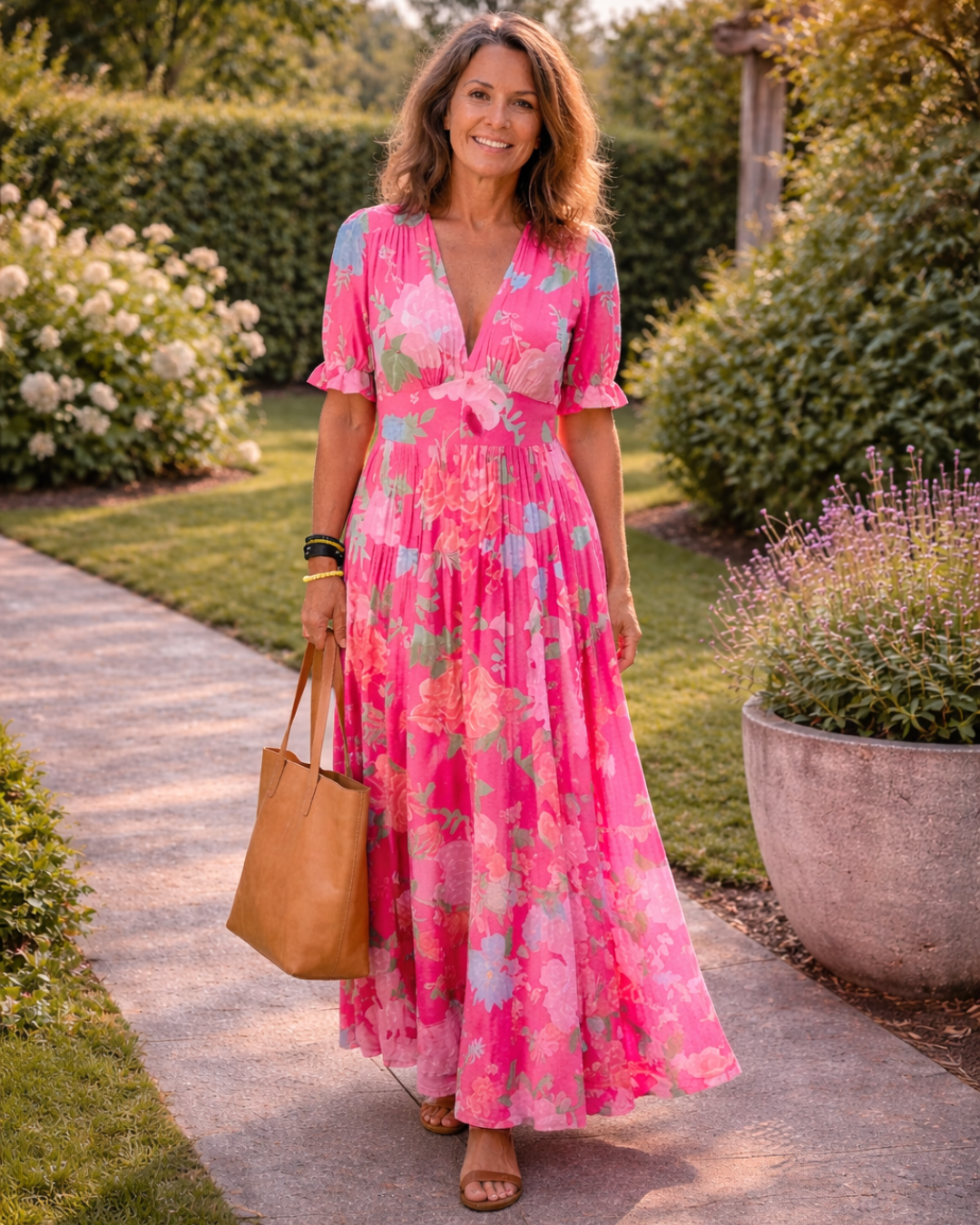Ione – Short Sleeveless V-Neck Floral Midi Dress