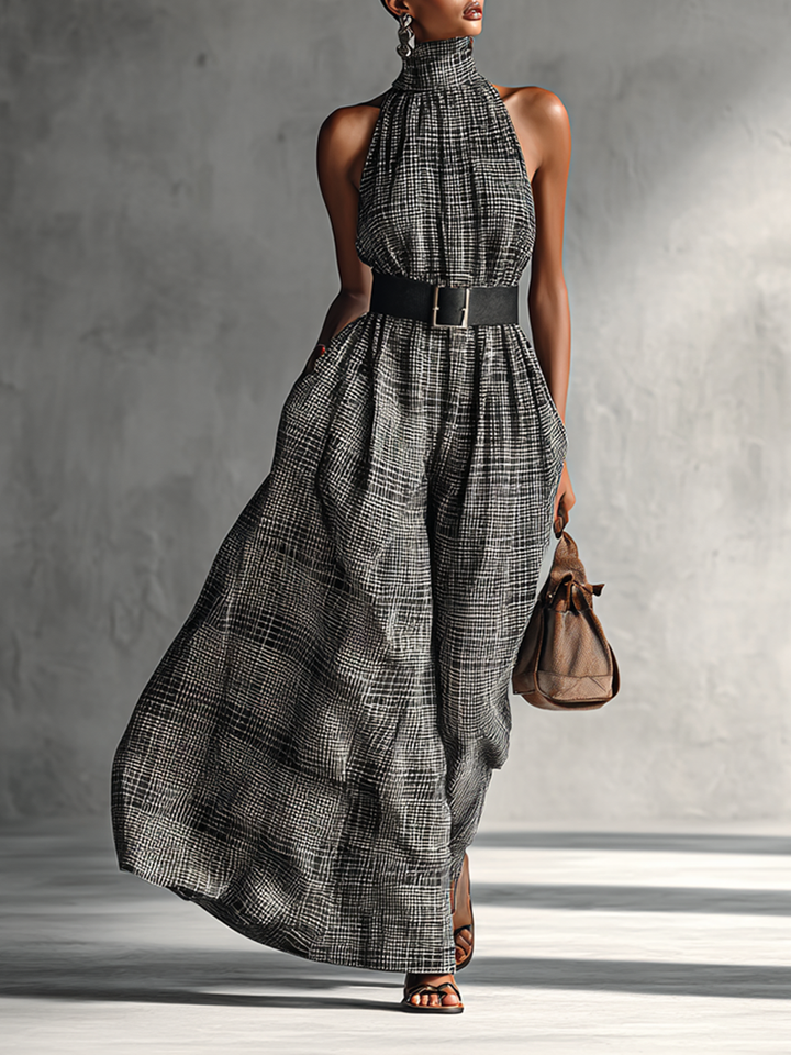Women's Plaid High Collar Sleeveless