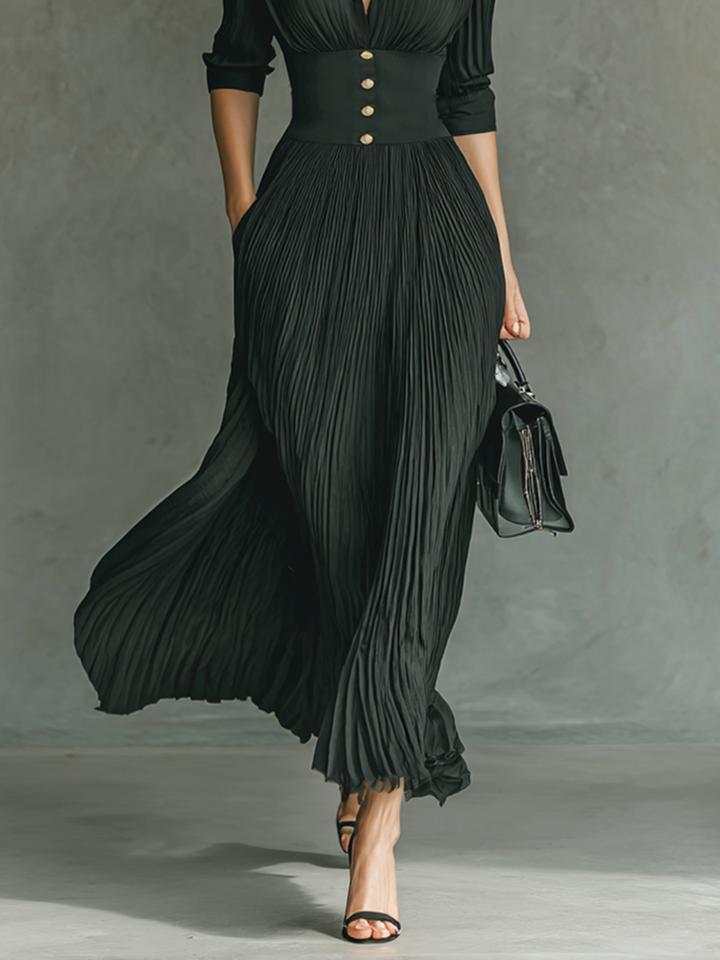 Women's Solid Color Pleated Lapel Waist
