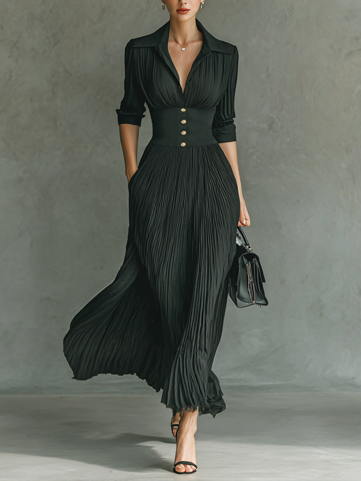 Women's Solid Color Pleated Lapel Waist