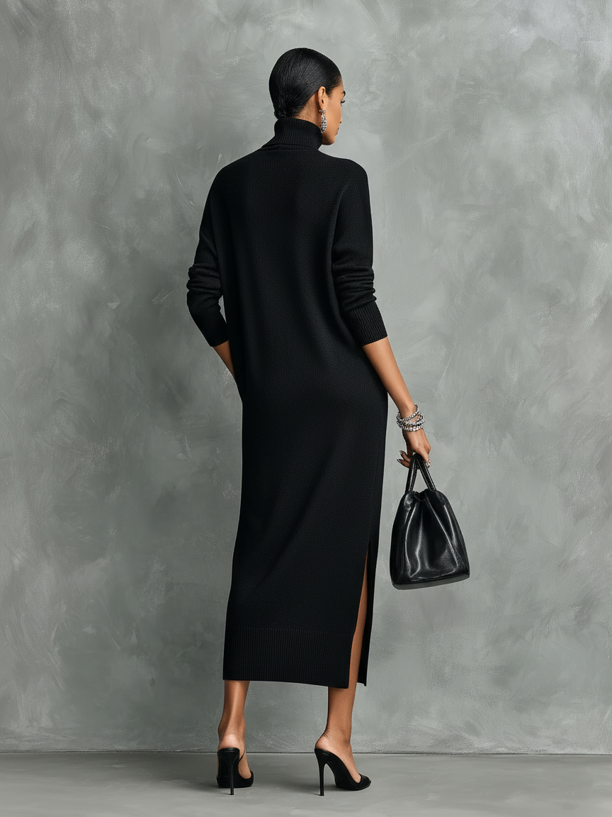Women's Elegant Black Knitted Turtleneck