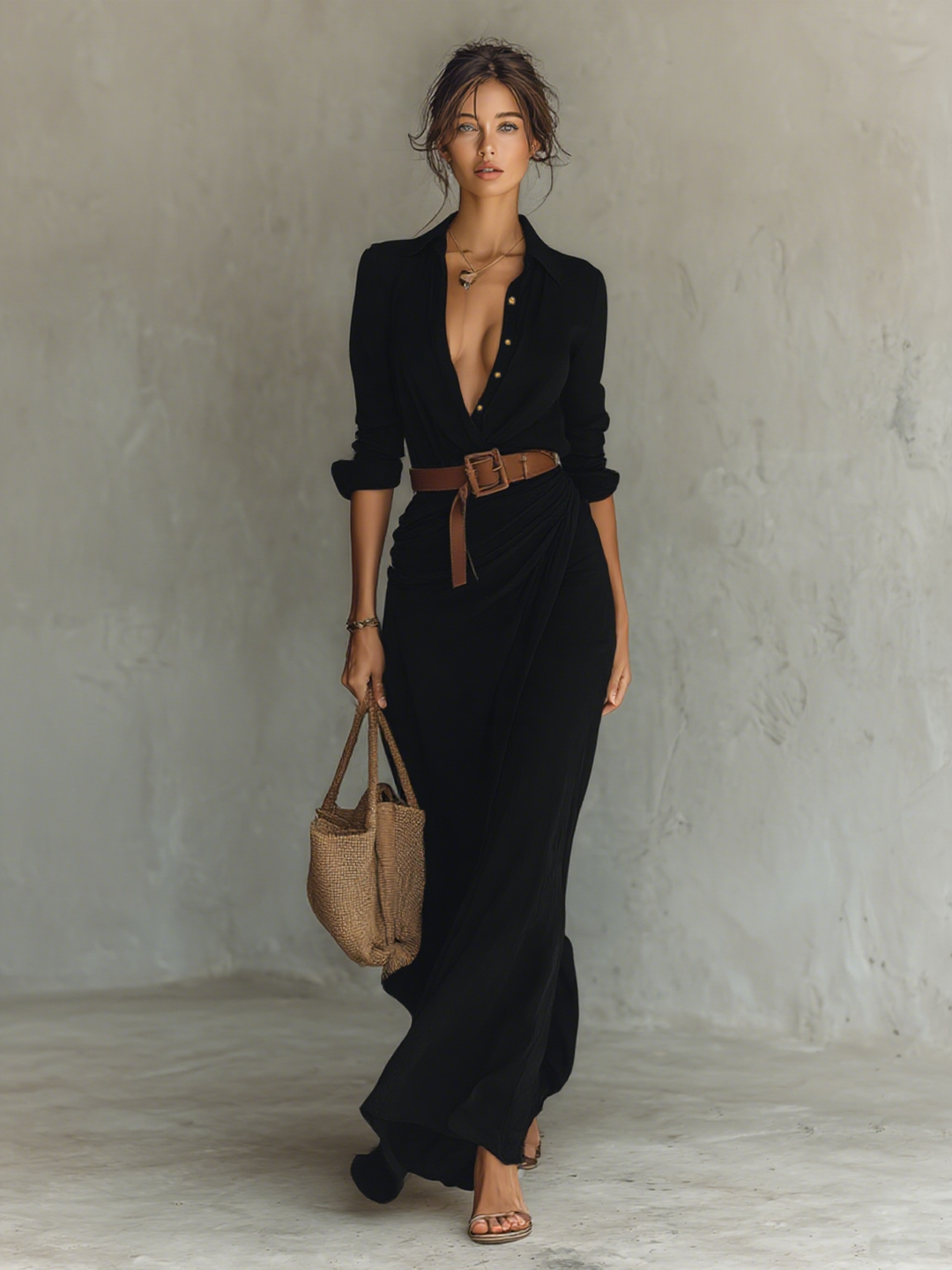 Ladies Lapel Single Breasted Long Sleeve Belted