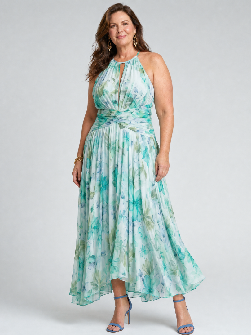 Portia | Soft Floral Pattern Midi Dress