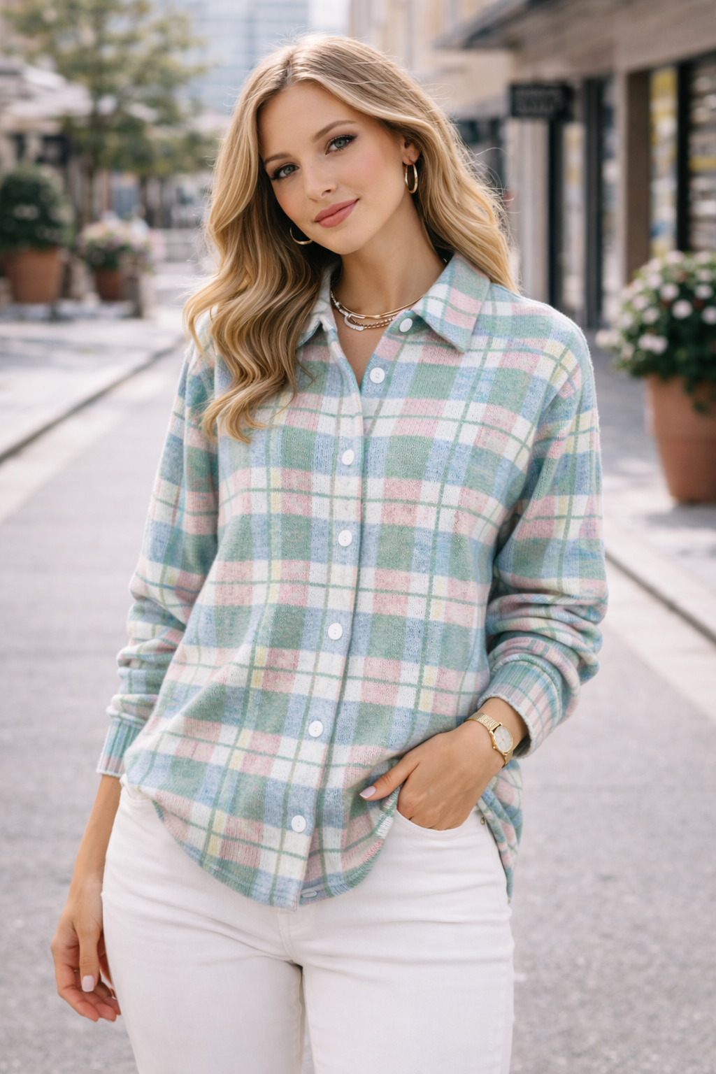Lena | Checked Hoodie Blouse