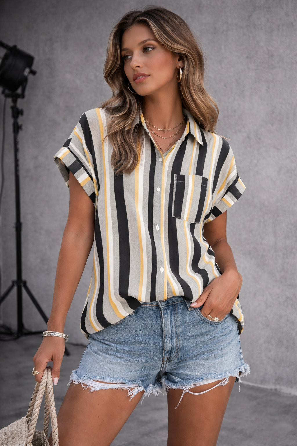 Magdalene | Striped V-Neck Blouse