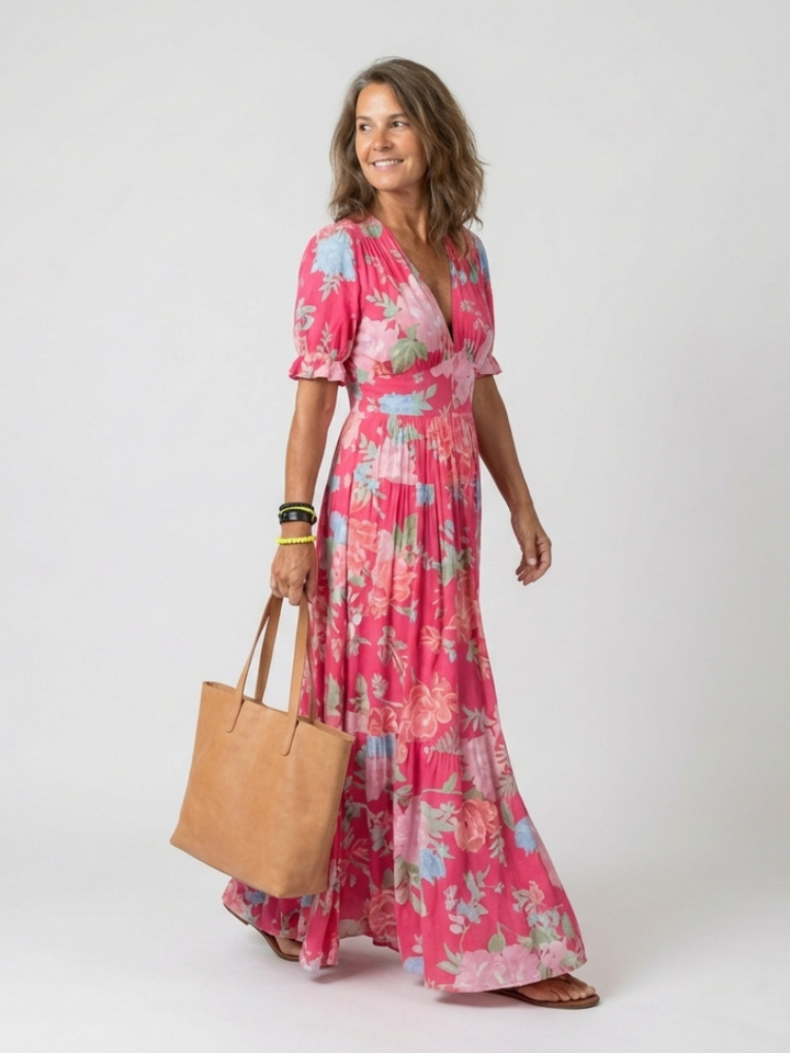 Ione – Short Sleeveless V-Neck Floral Midi Dress