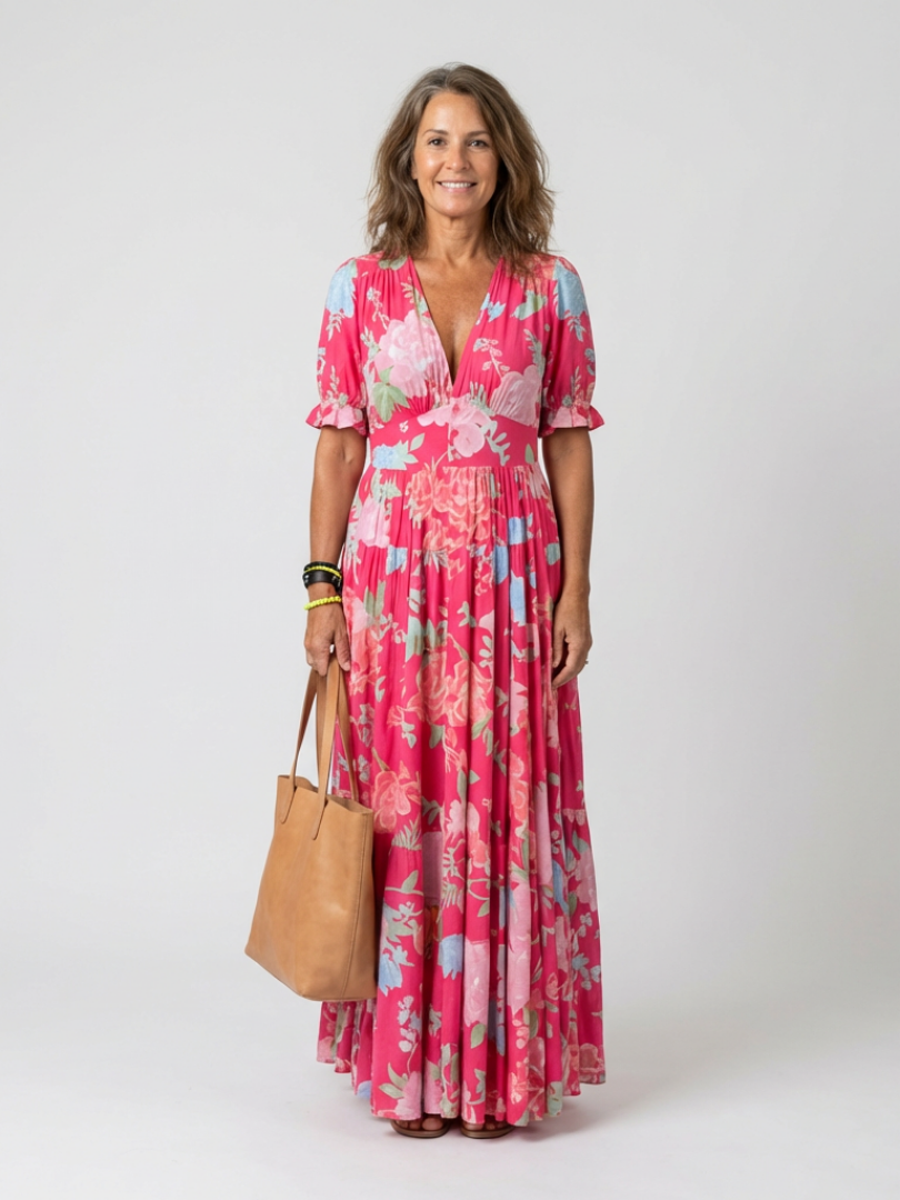 Ione – Short Sleeveless V-Neck Floral Midi Dress