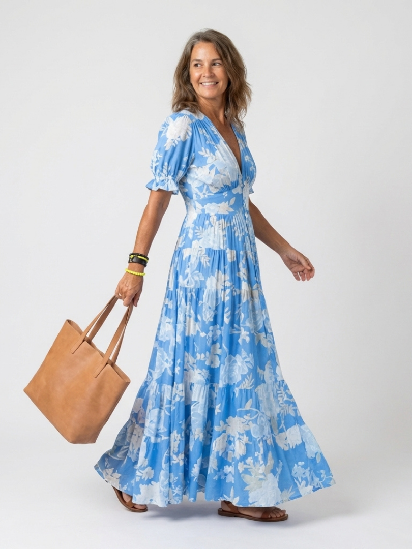 Ione – Short Sleeveless V-Neck Floral Midi Dress