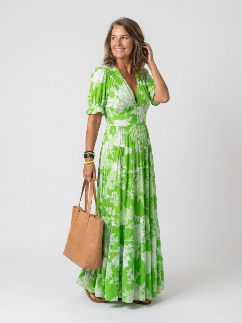 Ione – Short Sleeveless V-Neck Floral Midi Dress