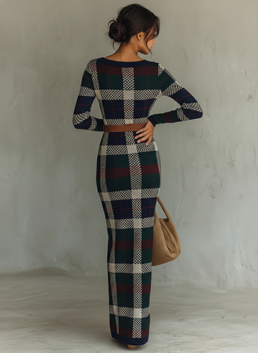Women's Minimalist Check Knit Belted