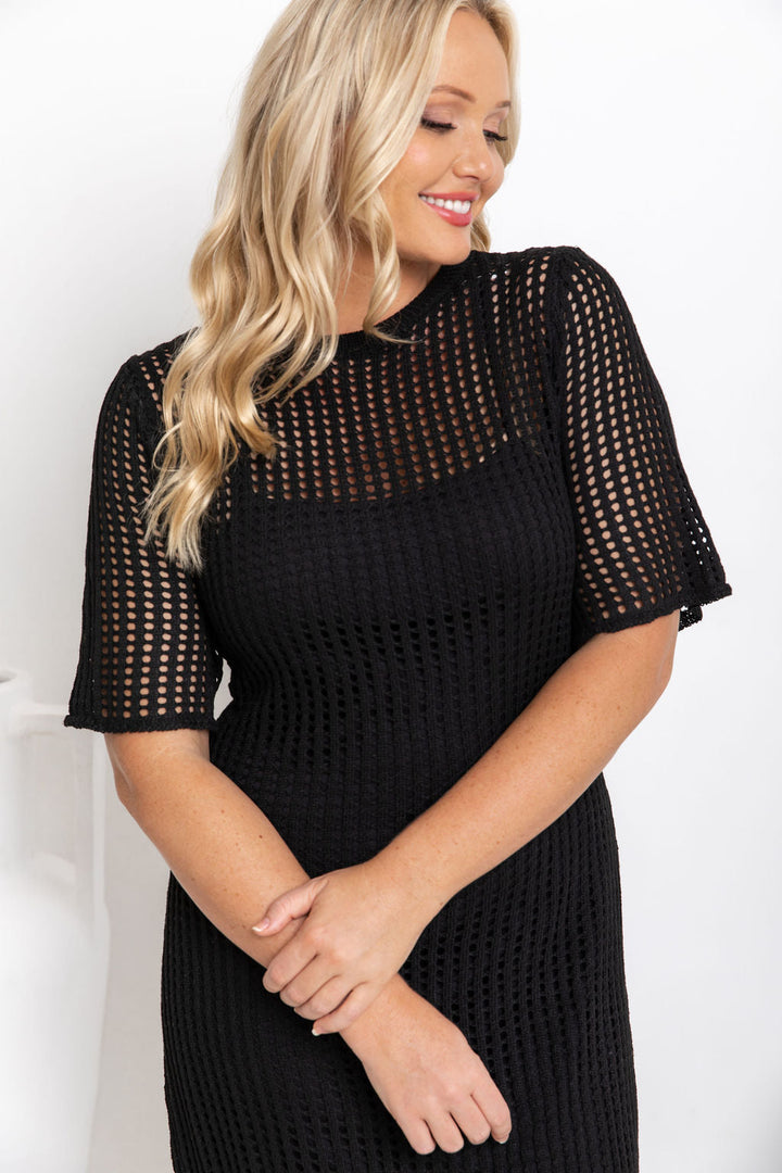 Airlie Crochet Midi Dress - Black