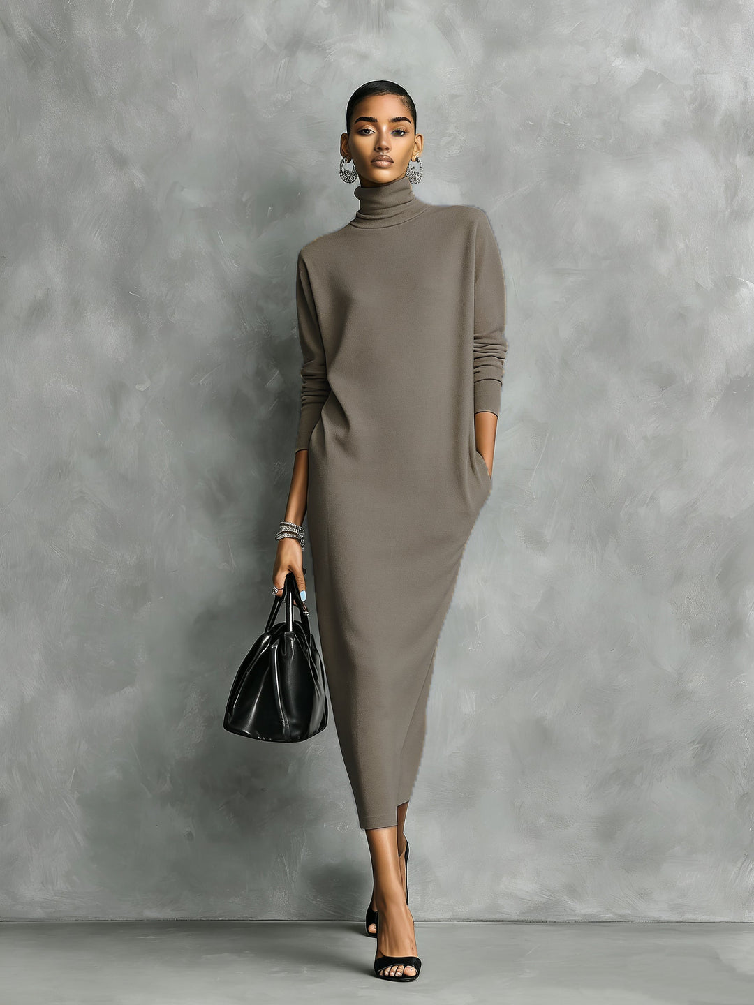 Women's Elegant Black Knitted Turtleneck