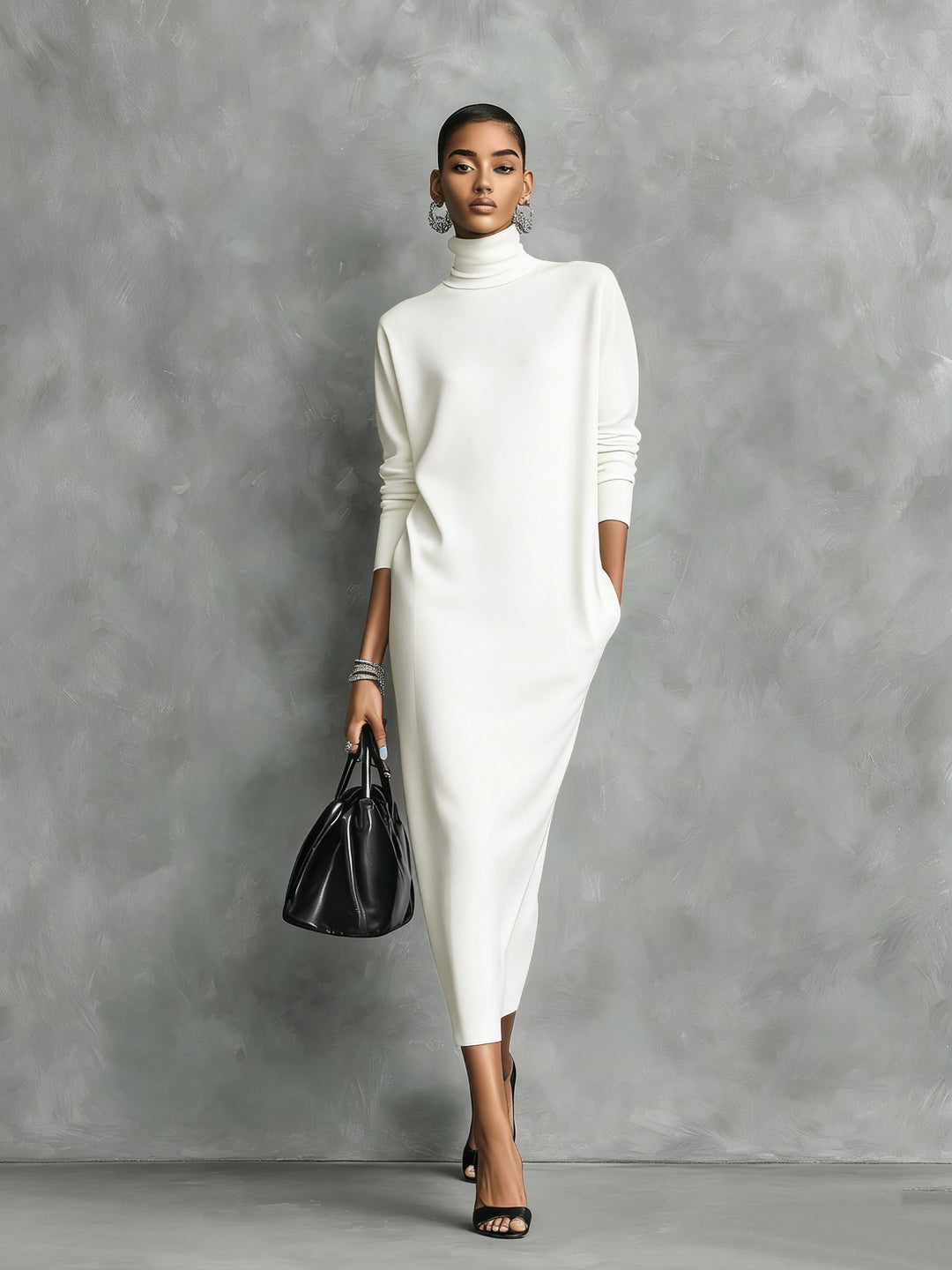 Women's Elegant Black Knitted Turtleneck