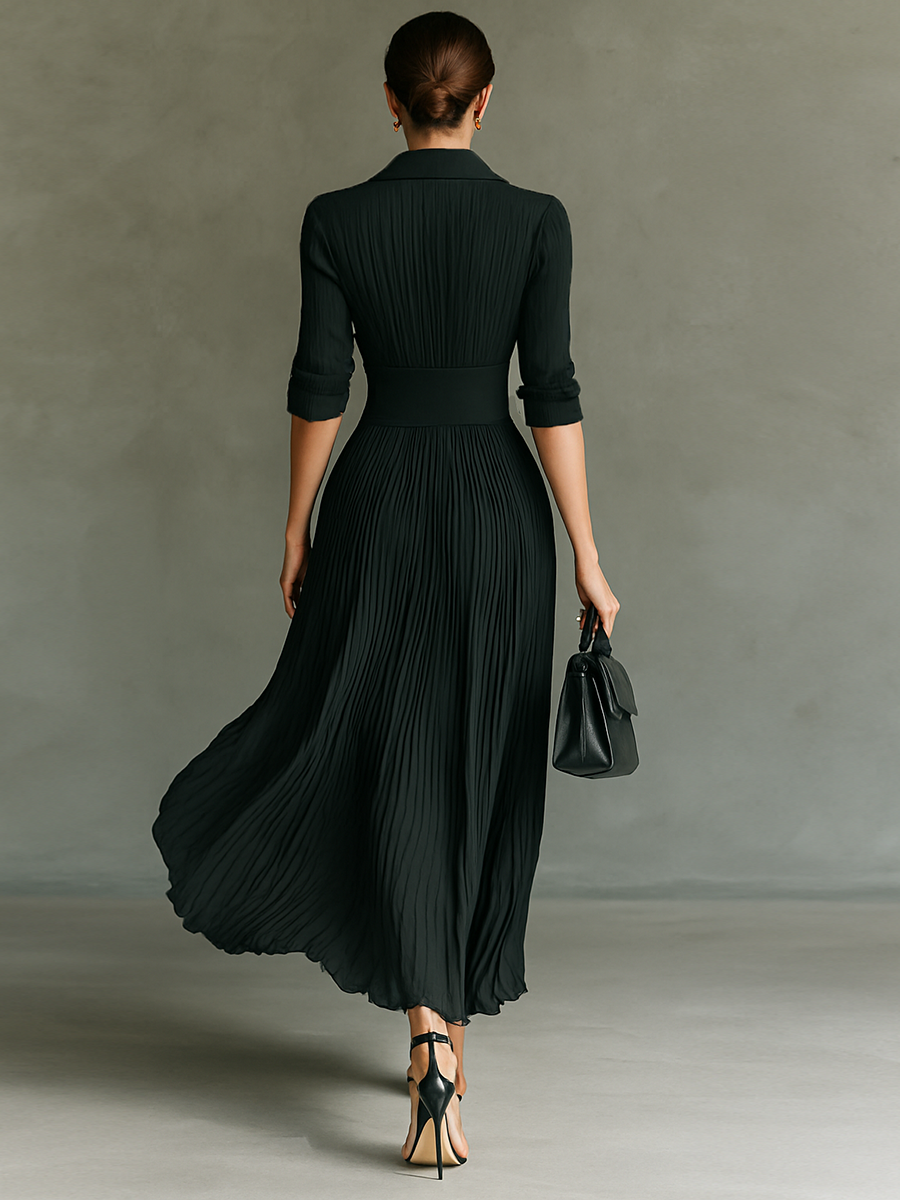 Women's Solid Color Pleated Lapel Waist