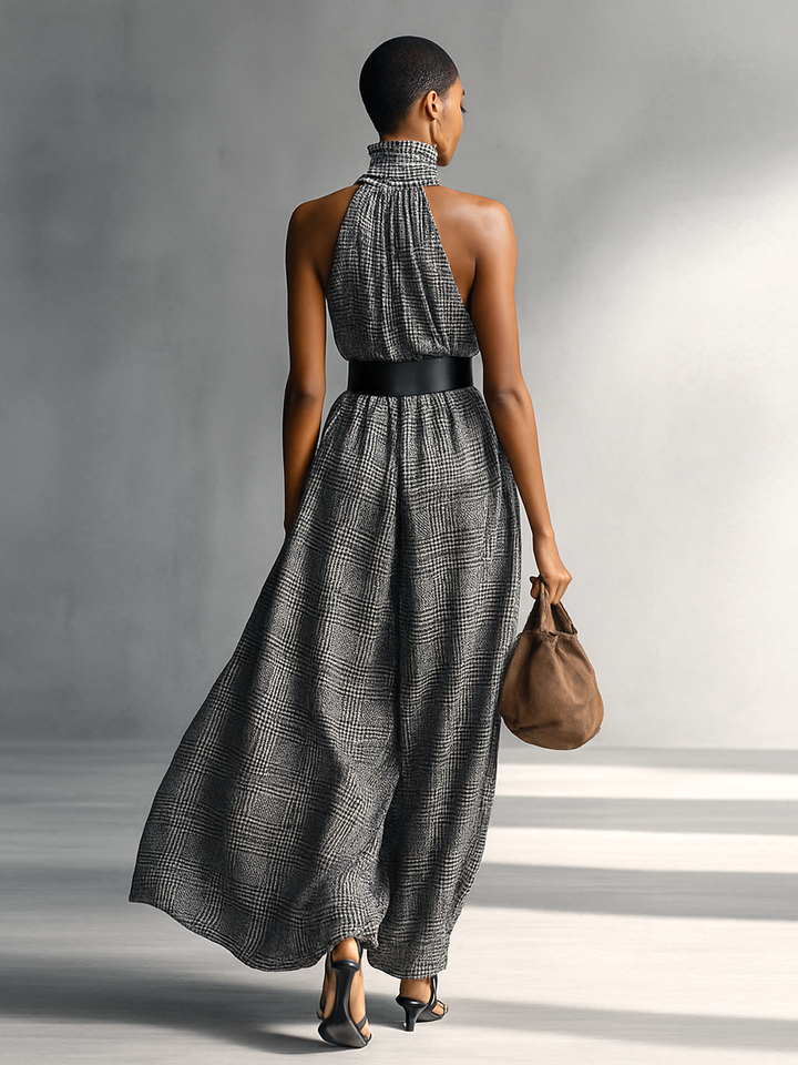 Women's Plaid High Collar Sleeveless