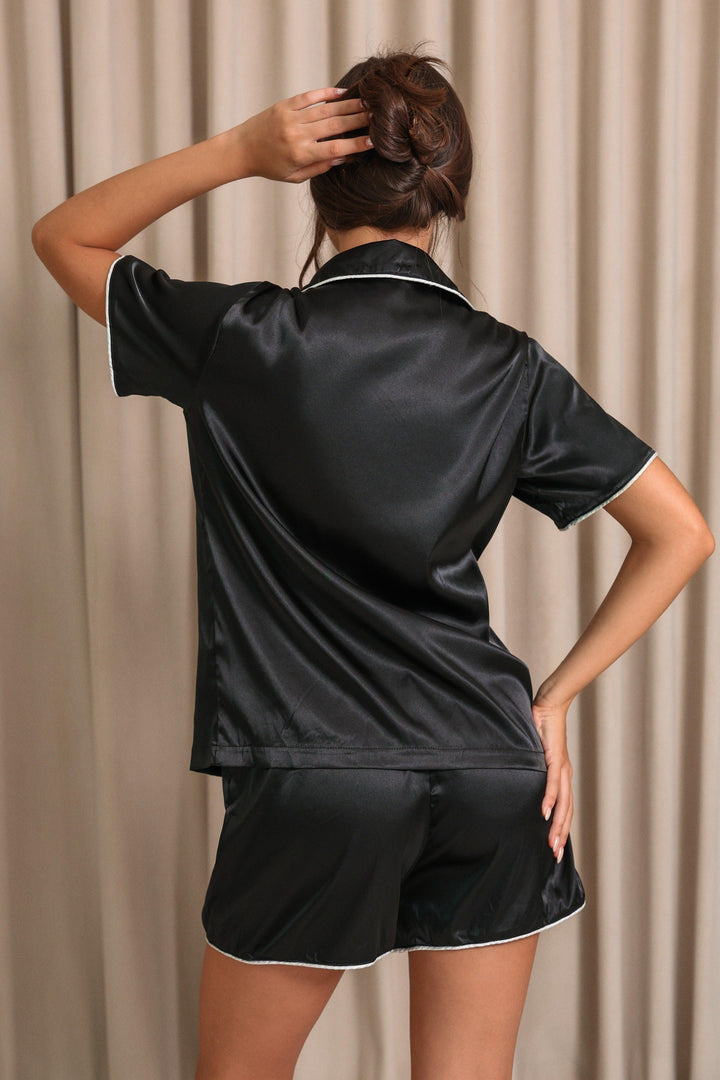 Nyla Satin Short Pajama Set - Black