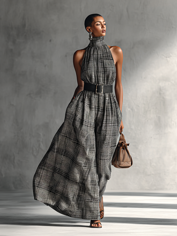 Women's Plaid High Collar Sleeveless
