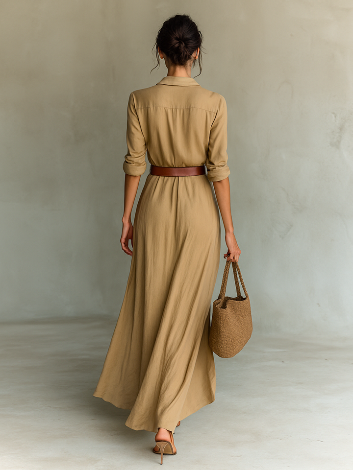 Ladies Lapel Single Breasted Long Sleeve Belted