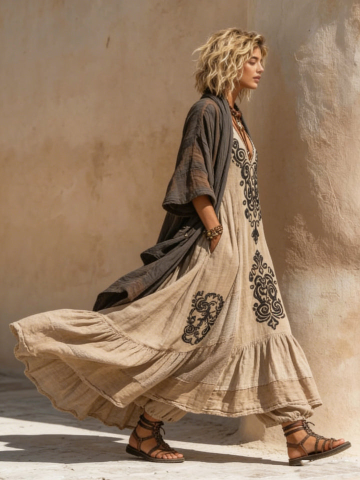 Boho Retro Linen Two-piece Set