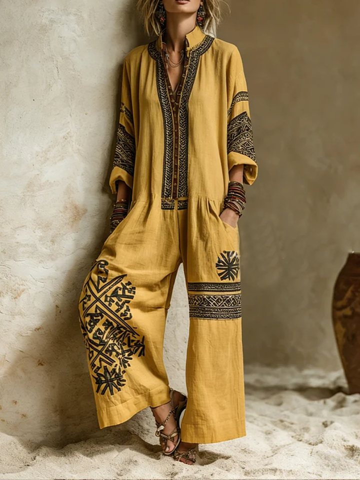 Bohemian Ochre Yellow Print Two-piece Set