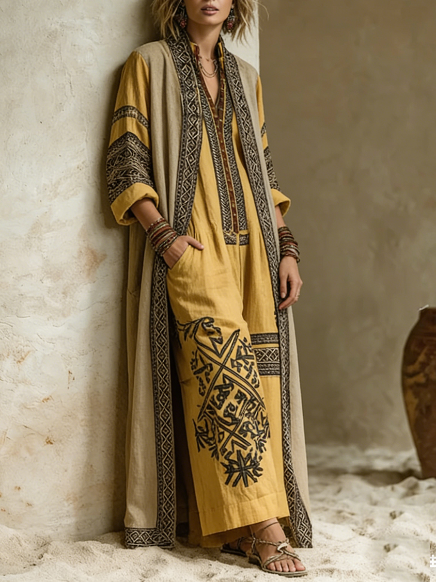 Bohemian Ochre Yellow Print Two-piece Set