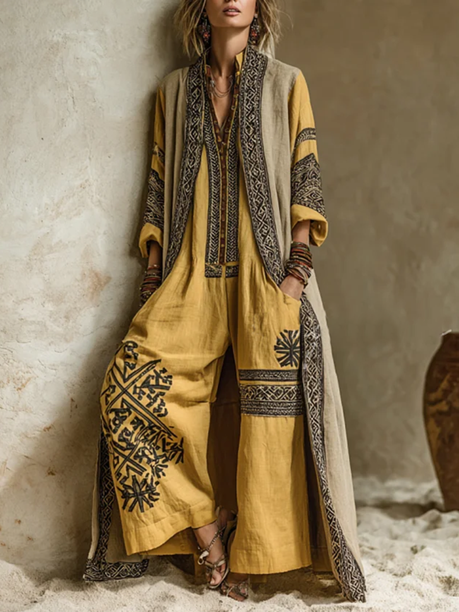 Bohemian Ochre Yellow Print Two-piece Set